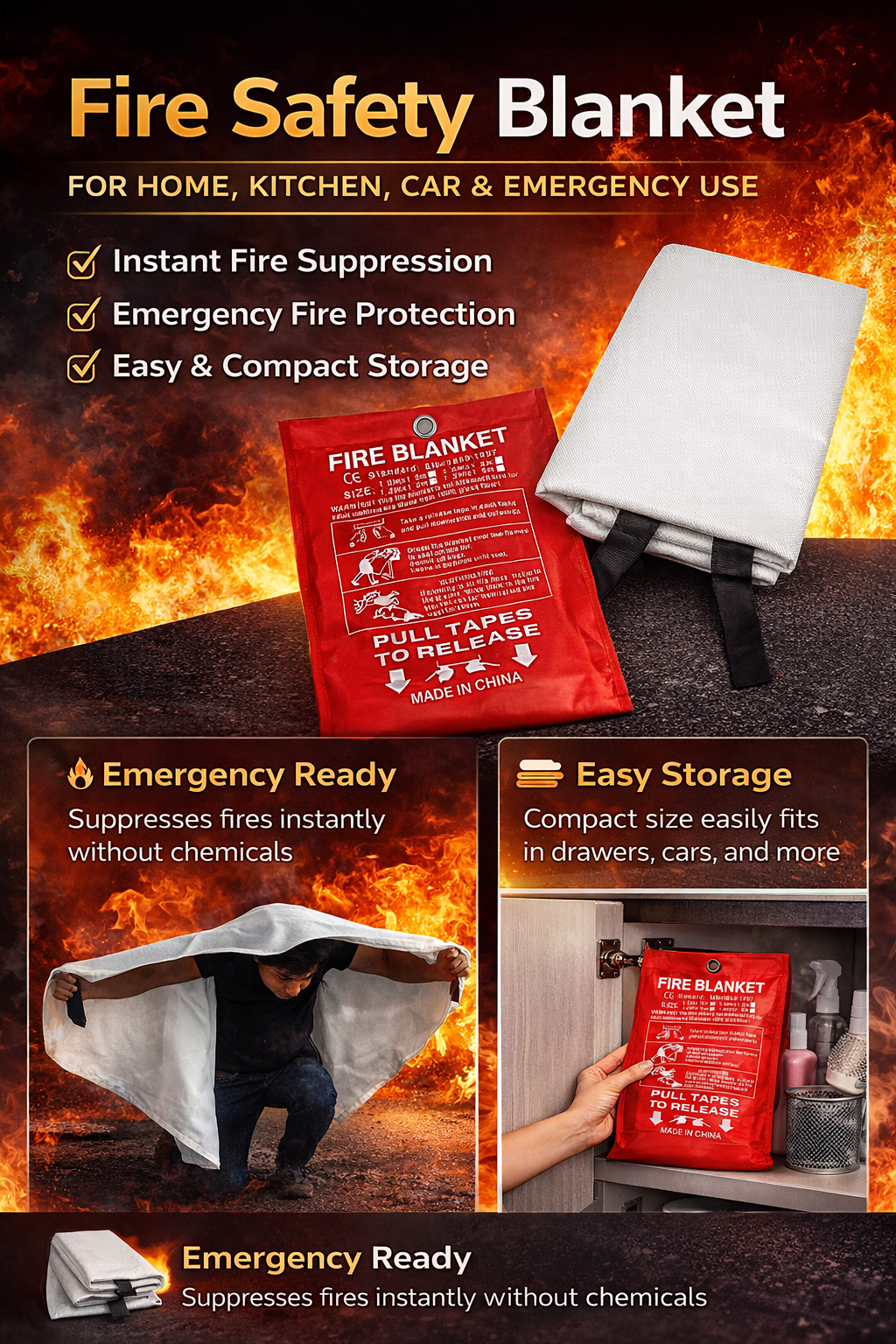 Fire Safety Blanket for Home & Car Emergencies