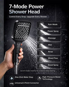 7 Mode Power Shower Head for Wide Coverage